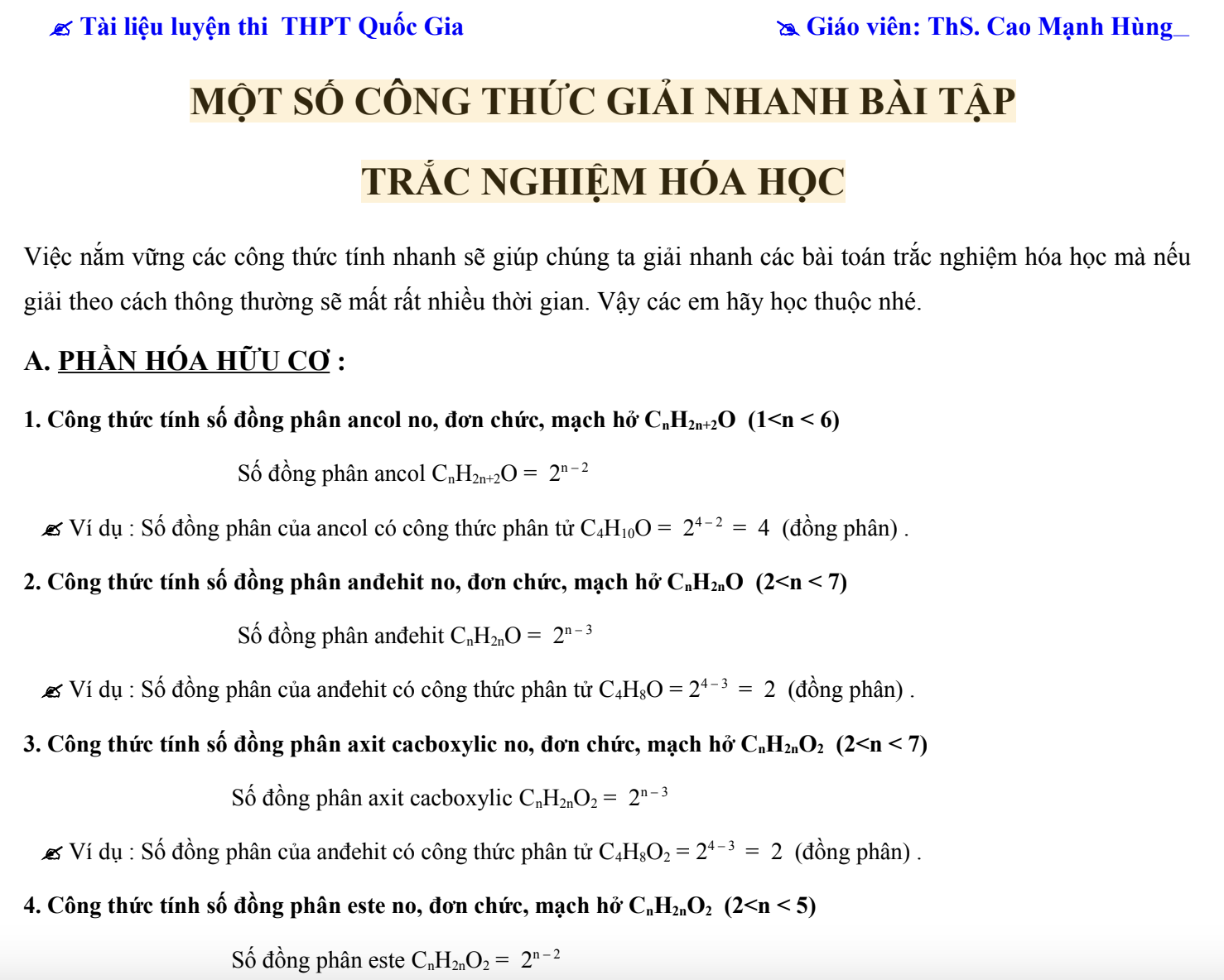 hình ảnh tài liệu trích ra từ bộ công thức giải nhanh trắc nghiệm hoá học