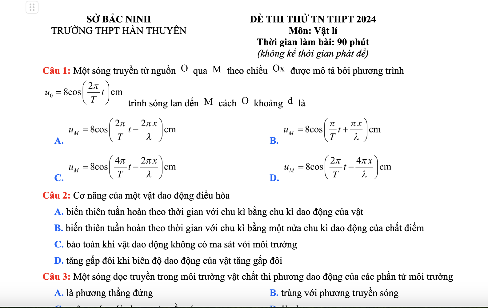 ảnh trích ra từ đề thi thử tốt nghiệp thpt hàn thuyên bắc ninh